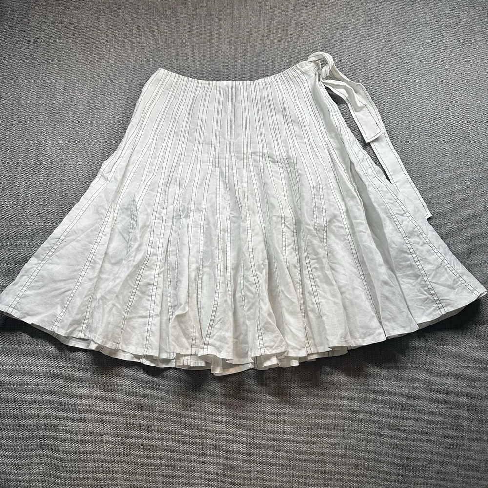 Adolfo Dominguez White Wrap Skirt Size 38 Side Slit Tie Waist Flared Midi